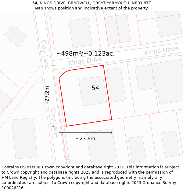 54, KINGS DRIVE, BRADWELL, GREAT YARMOUTH, NR31 8TE: Plot and title map