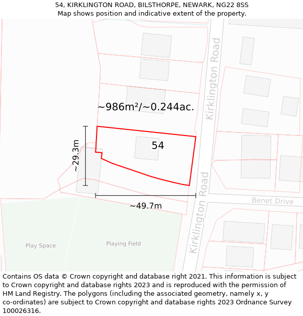 54, KIRKLINGTON ROAD, BILSTHORPE, NEWARK, NG22 8SS: Plot and title map