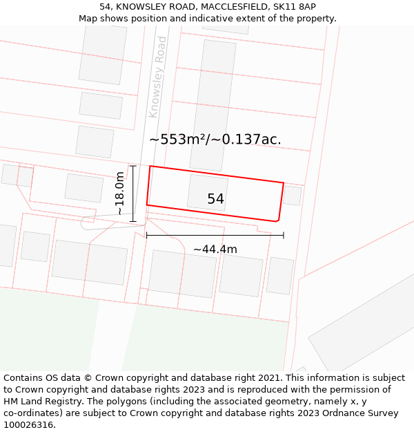 54, KNOWSLEY ROAD, MACCLESFIELD, SK11 8AP: Plot and title map