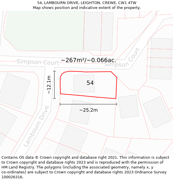 54, LAMBOURN DRIVE, LEIGHTON, CREWE, CW1 4TW: Plot and title map