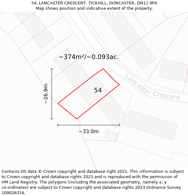 54, LANCASTER CRESCENT, TICKHILL, DONCASTER, DN11 9PX: Plot and title map