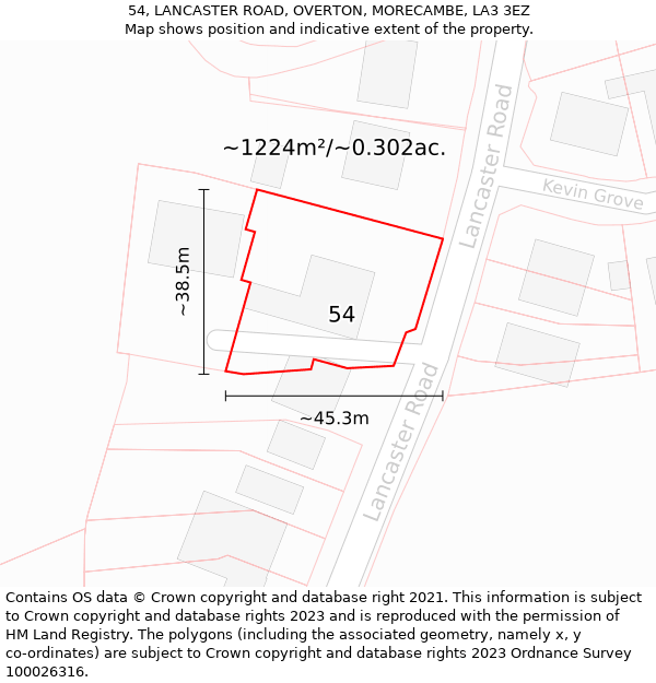 54, LANCASTER ROAD, OVERTON, MORECAMBE, LA3 3EZ: Plot and title map