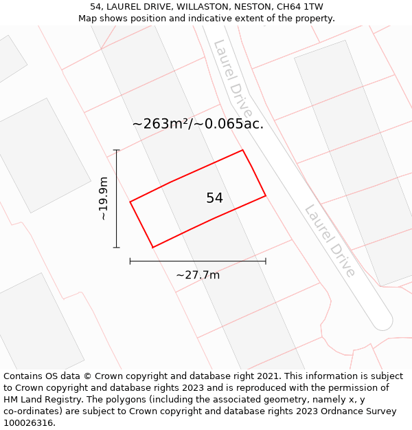 54, LAUREL DRIVE, WILLASTON, NESTON, CH64 1TW: Plot and title map