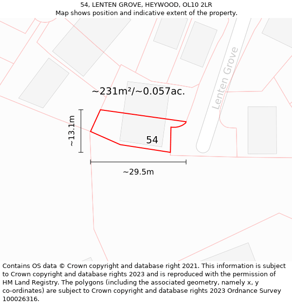 54, LENTEN GROVE, HEYWOOD, OL10 2LR: Plot and title map