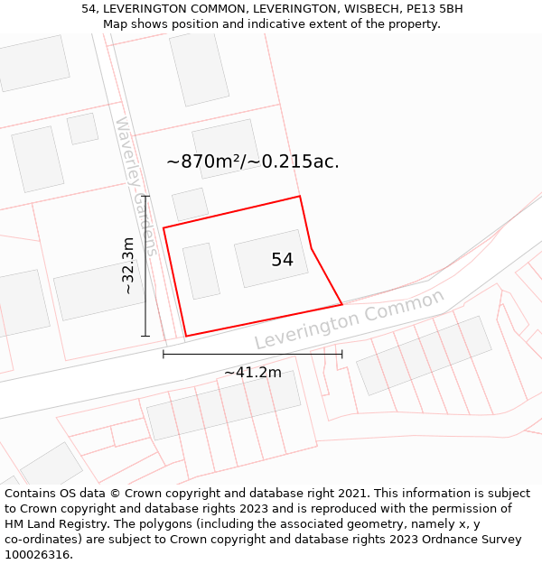 54, LEVERINGTON COMMON, LEVERINGTON, WISBECH, PE13 5BH: Plot and title map