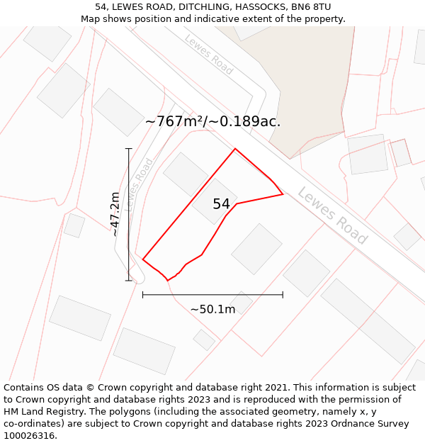 54, LEWES ROAD, DITCHLING, HASSOCKS, BN6 8TU: Plot and title map