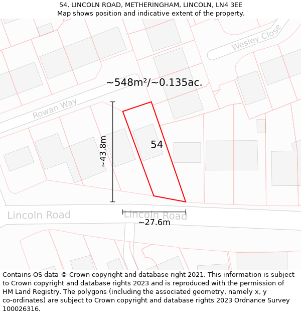 54, LINCOLN ROAD, METHERINGHAM, LINCOLN, LN4 3EE: Plot and title map