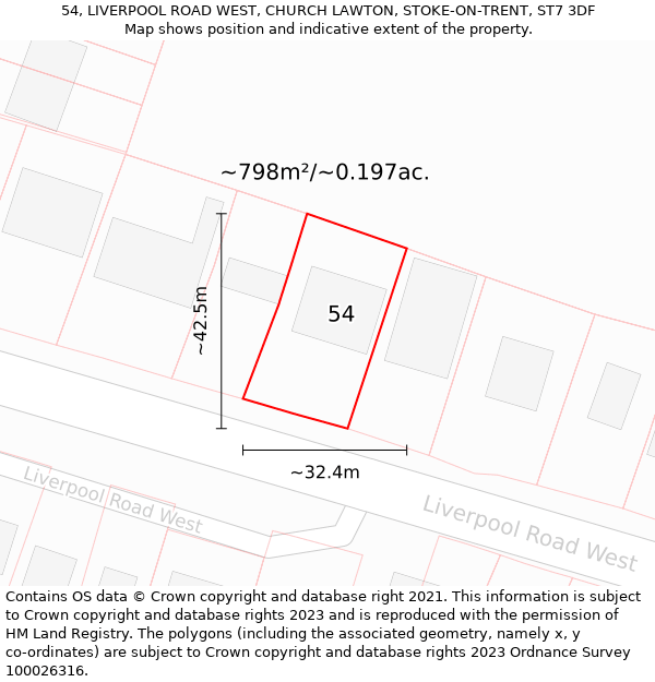 54, LIVERPOOL ROAD WEST, CHURCH LAWTON, STOKE-ON-TRENT, ST7 3DF: Plot and title map