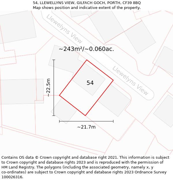 54, LLEWELLYNS VIEW, GILFACH GOCH, PORTH, CF39 8BQ: Plot and title map