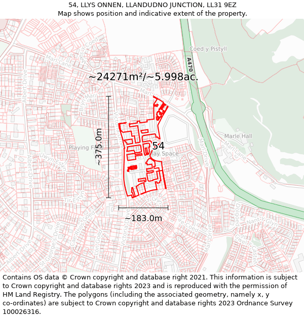 54, LLYS ONNEN, LLANDUDNO JUNCTION, LL31 9EZ: Plot and title map