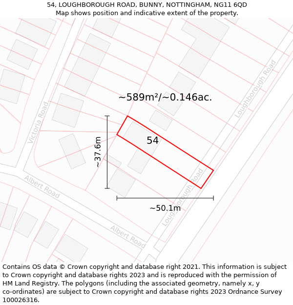 54, LOUGHBOROUGH ROAD, BUNNY, NOTTINGHAM, NG11 6QD: Plot and title map