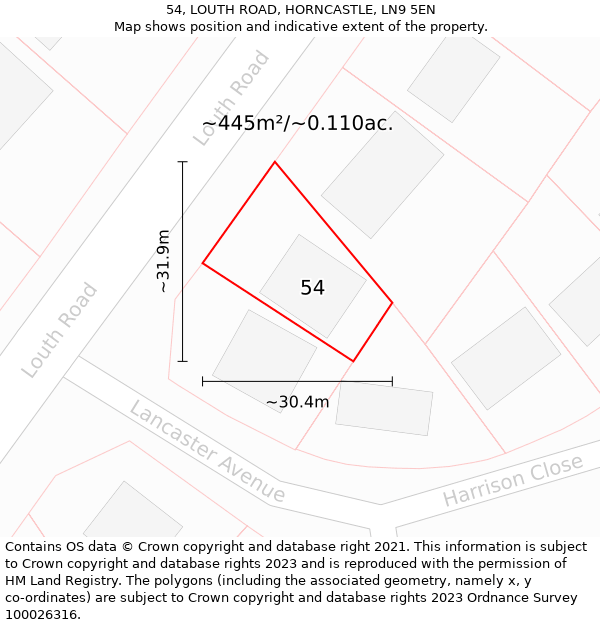 54, LOUTH ROAD, HORNCASTLE, LN9 5EN: Plot and title map