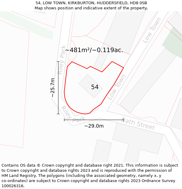 54, LOW TOWN, KIRKBURTON, HUDDERSFIELD, HD8 0SB: Plot and title map