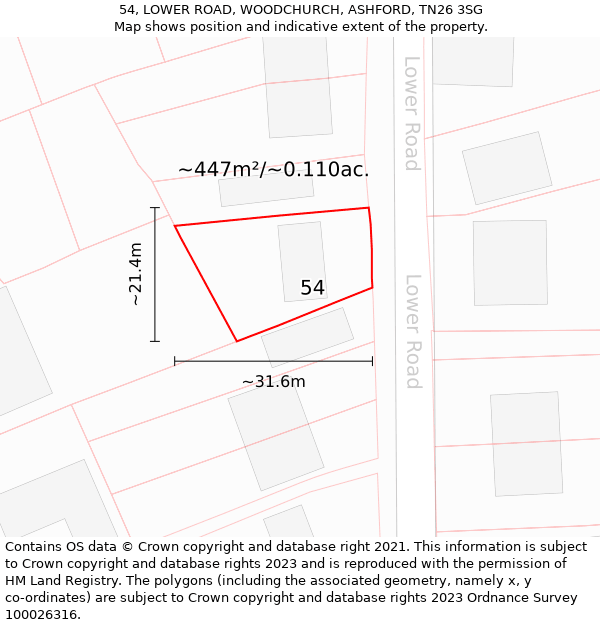 54, LOWER ROAD, WOODCHURCH, ASHFORD, TN26 3SG: Plot and title map