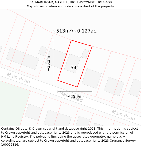 54, MAIN ROAD, NAPHILL, HIGH WYCOMBE, HP14 4QB: Plot and title map