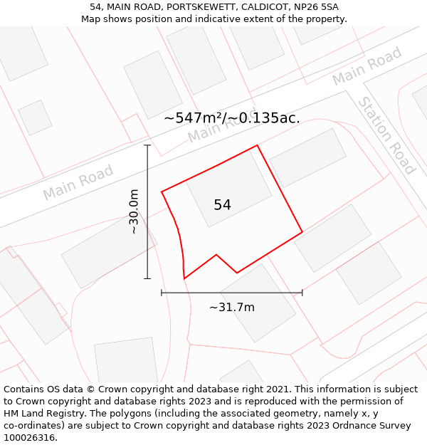 54, MAIN ROAD, PORTSKEWETT, CALDICOT, NP26 5SA: Plot and title map