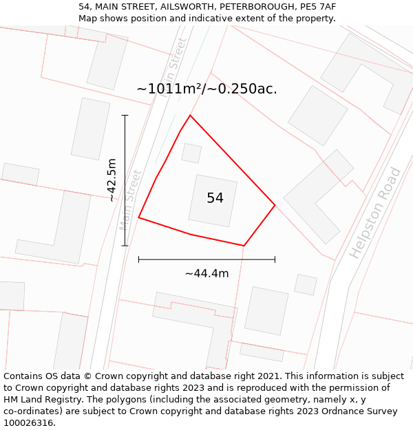 54, MAIN STREET, AILSWORTH, PETERBOROUGH, PE5 7AF: Plot and title map
