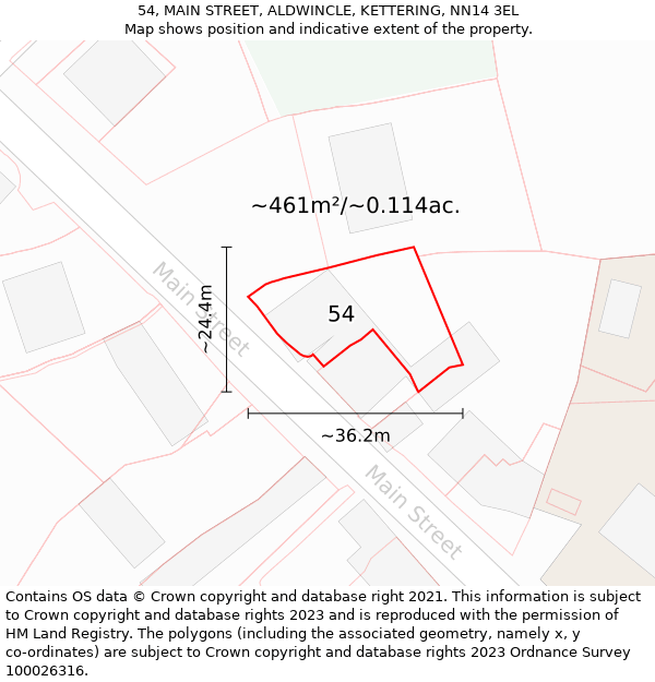 54, MAIN STREET, ALDWINCLE, KETTERING, NN14 3EL: Plot and title map