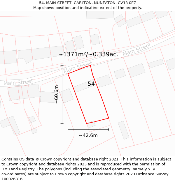 54, MAIN STREET, CARLTON, NUNEATON, CV13 0EZ: Plot and title map