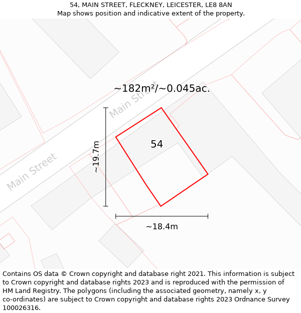 54, MAIN STREET, FLECKNEY, LEICESTER, LE8 8AN: Plot and title map