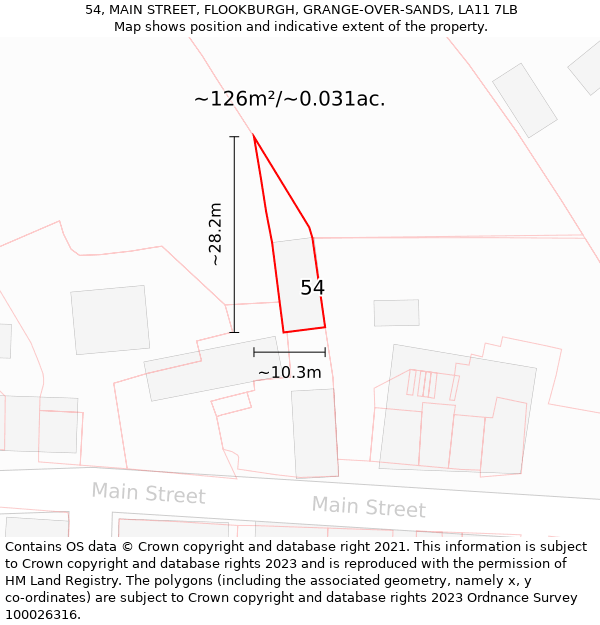 54, MAIN STREET, FLOOKBURGH, GRANGE-OVER-SANDS, LA11 7LB: Plot and title map