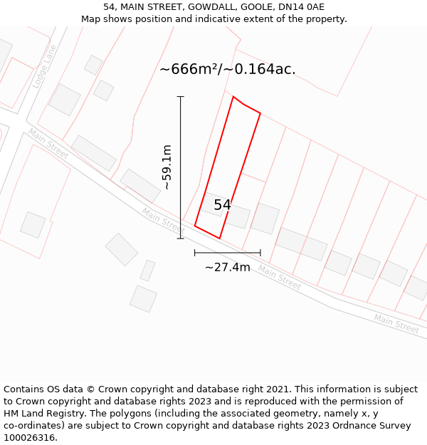 54, MAIN STREET, GOWDALL, GOOLE, DN14 0AE: Plot and title map