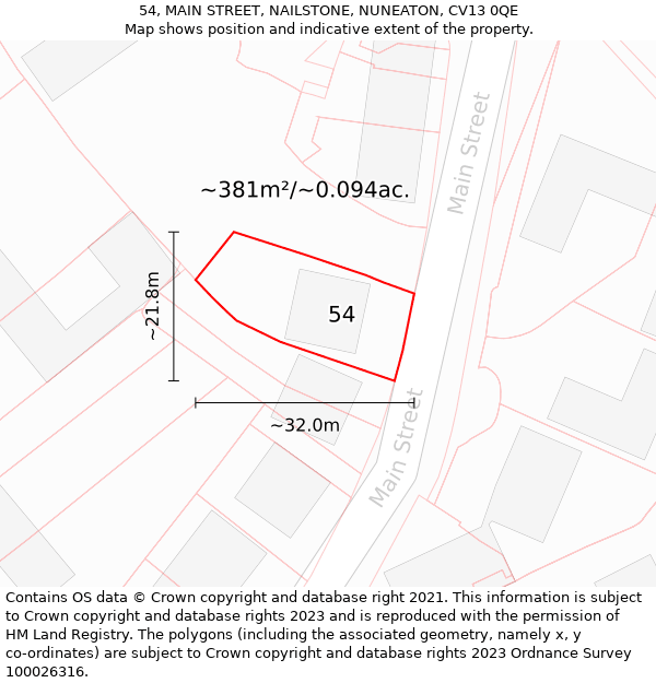 54, MAIN STREET, NAILSTONE, NUNEATON, CV13 0QE: Plot and title map