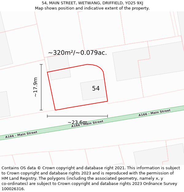 54, MAIN STREET, WETWANG, DRIFFIELD, YO25 9XJ: Plot and title map