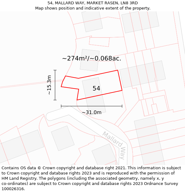 54, MALLARD WAY, MARKET RASEN, LN8 3RD: Plot and title map