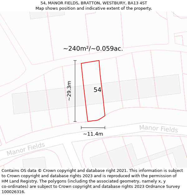 54, MANOR FIELDS, BRATTON, WESTBURY, BA13 4ST: Plot and title map