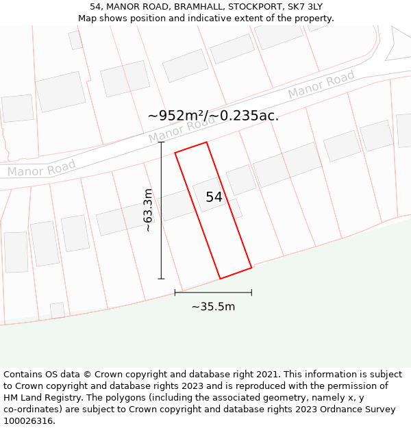 54, MANOR ROAD, BRAMHALL, STOCKPORT, SK7 3LY: Plot and title map