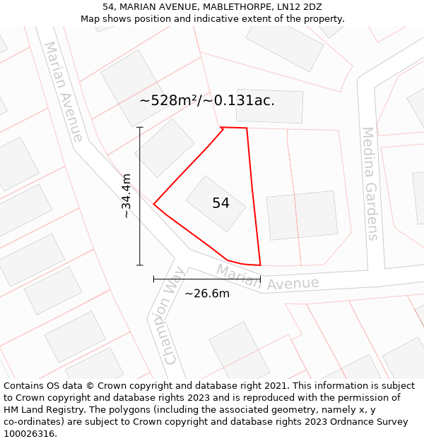 54, MARIAN AVENUE, MABLETHORPE, LN12 2DZ: Plot and title map
