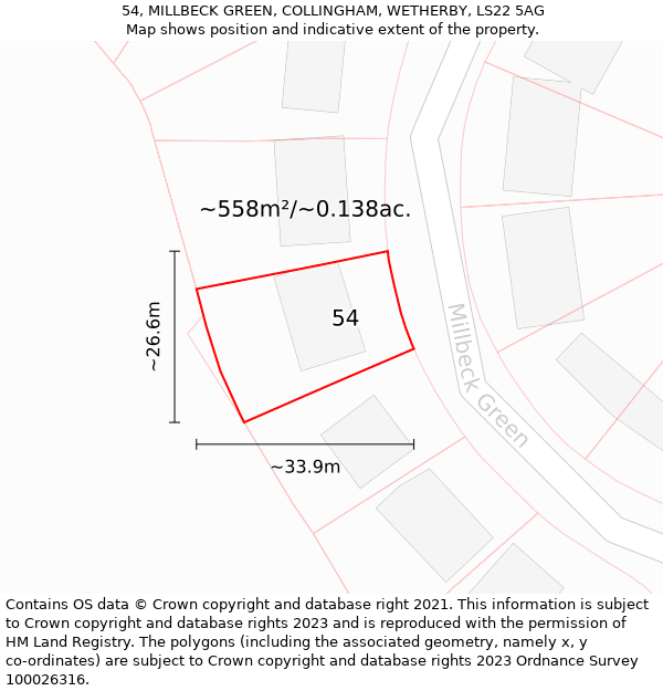 54, MILLBECK GREEN, COLLINGHAM, WETHERBY, LS22 5AG: Plot and title map