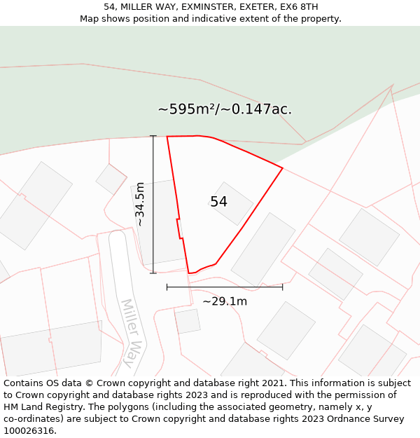 54, MILLER WAY, EXMINSTER, EXETER, EX6 8TH: Plot and title map