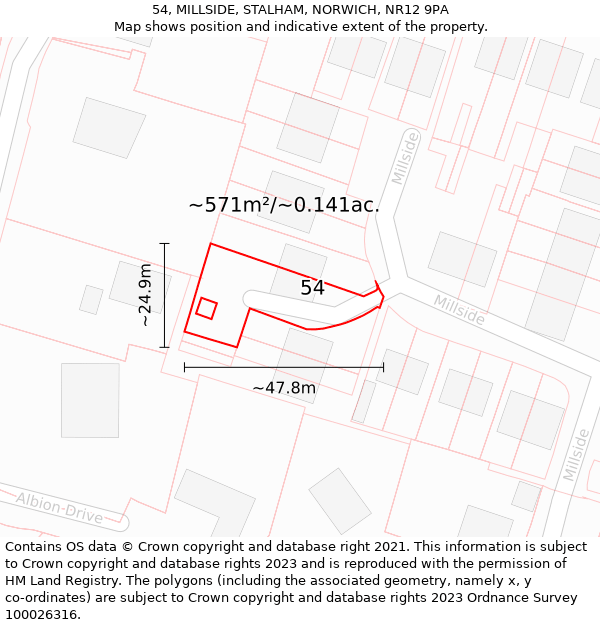 54, MILLSIDE, STALHAM, NORWICH, NR12 9PA: Plot and title map