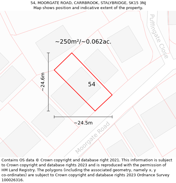 54, MOORGATE ROAD, CARRBROOK, STALYBRIDGE, SK15 3NJ: Plot and title map