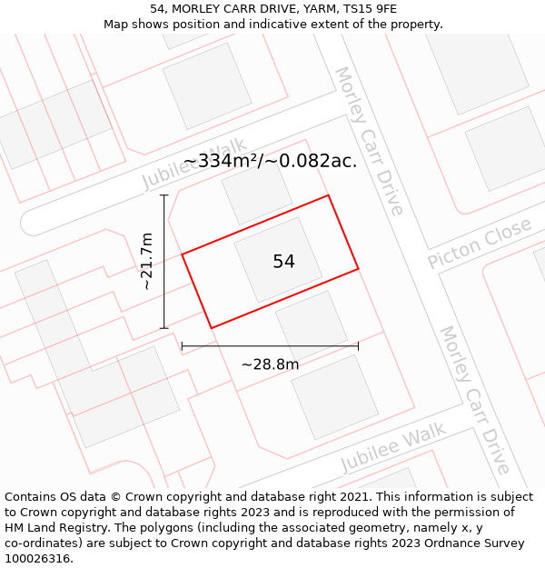 54, MORLEY CARR DRIVE, YARM, TS15 9FE: Plot and title map