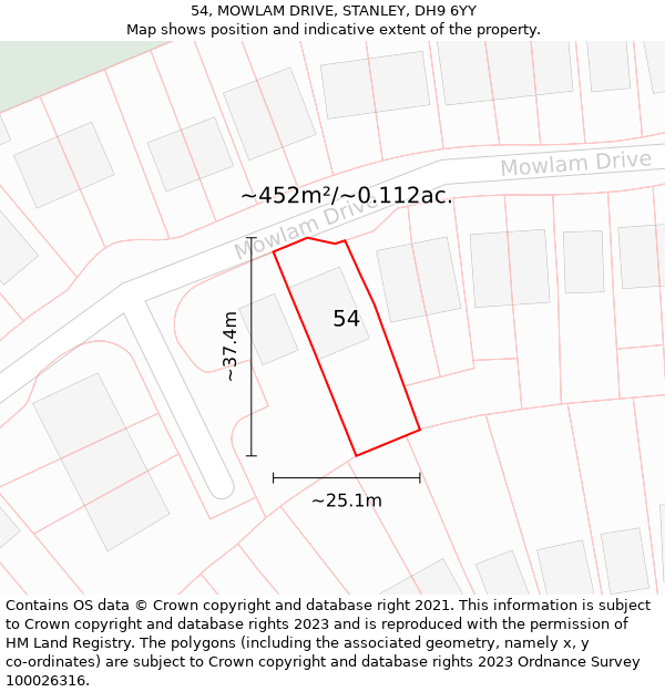 54, MOWLAM DRIVE, STANLEY, DH9 6YY: Plot and title map