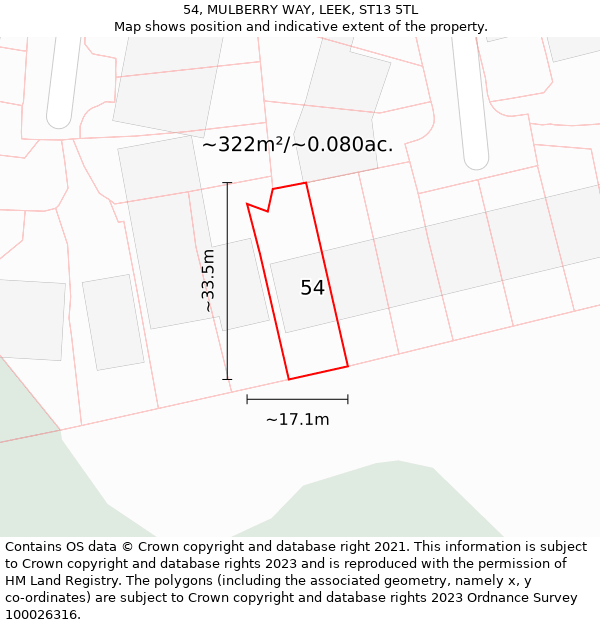 54, MULBERRY WAY, LEEK, ST13 5TL: Plot and title map