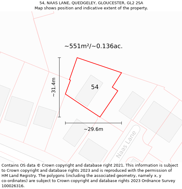 54, NAAS LANE, QUEDGELEY, GLOUCESTER, GL2 2SA: Plot and title map