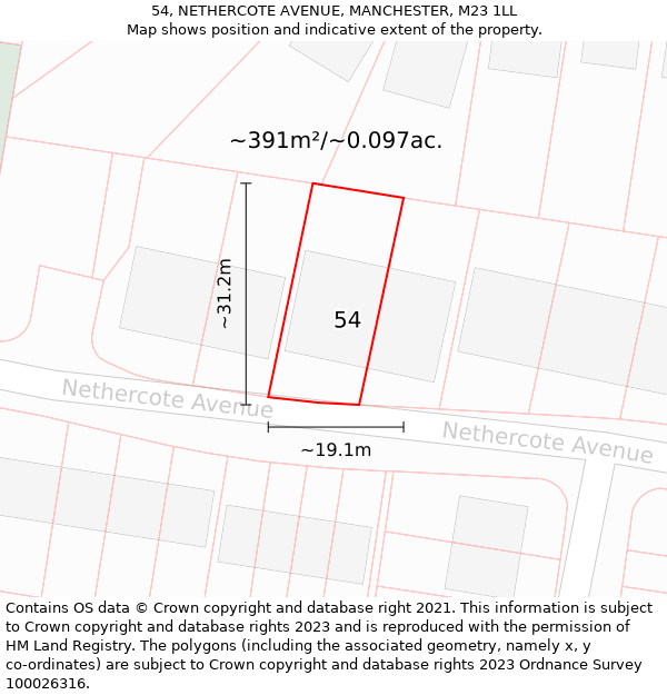 54, NETHERCOTE AVENUE, MANCHESTER, M23 1LL: Plot and title map