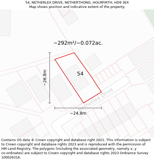 54, NETHERLEA DRIVE, NETHERTHONG, HOLMFIRTH, HD9 3EX: Plot and title map