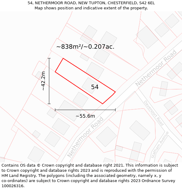 54, NETHERMOOR ROAD, NEW TUPTON, CHESTERFIELD, S42 6EL: Plot and title map