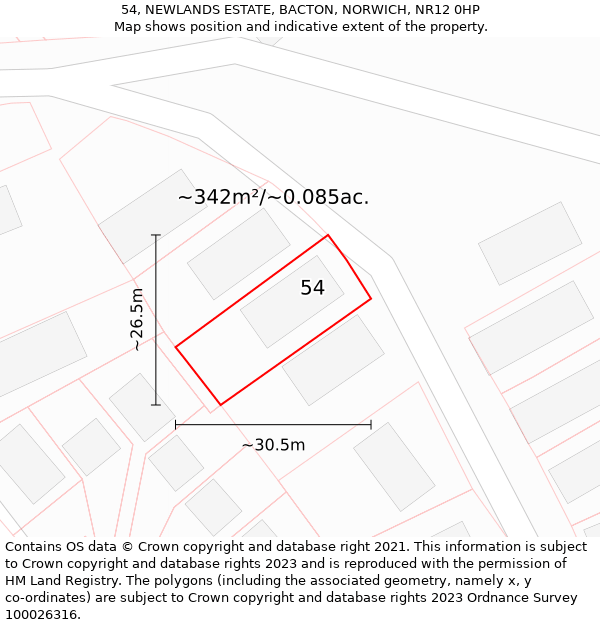 54, NEWLANDS ESTATE, BACTON, NORWICH, NR12 0HP: Plot and title map