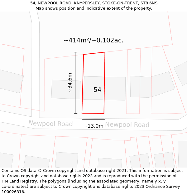 54, NEWPOOL ROAD, KNYPERSLEY, STOKE-ON-TRENT, ST8 6NS: Plot and title map