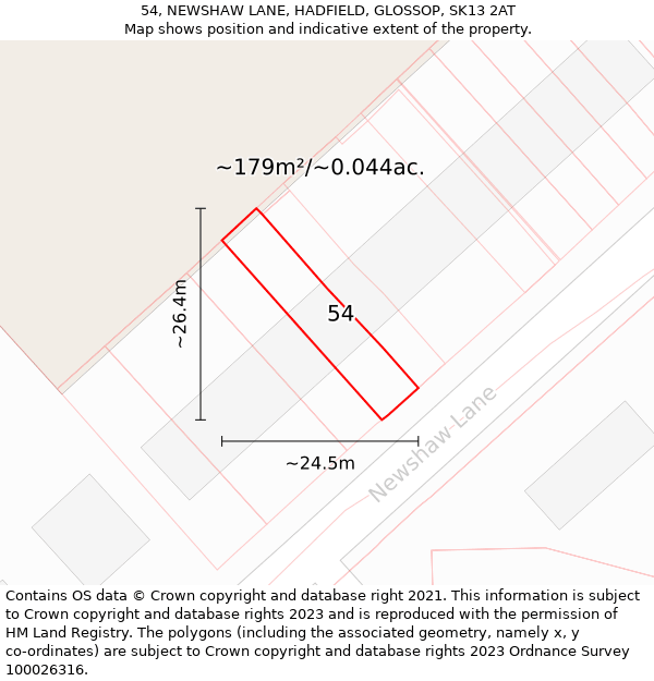 54, NEWSHAW LANE, HADFIELD, GLOSSOP, SK13 2AT: Plot and title map