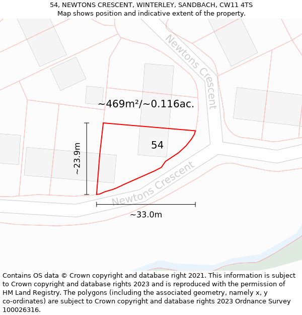 54, NEWTONS CRESCENT, WINTERLEY, SANDBACH, CW11 4TS: Plot and title map