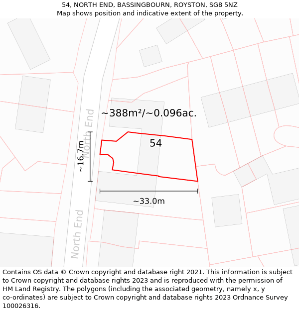 54, NORTH END, BASSINGBOURN, ROYSTON, SG8 5NZ: Plot and title map