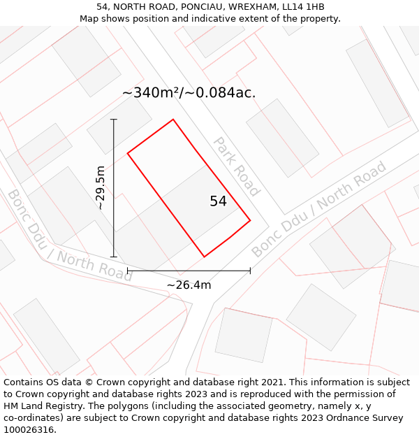 54, NORTH ROAD, PONCIAU, WREXHAM, LL14 1HB: Plot and title map