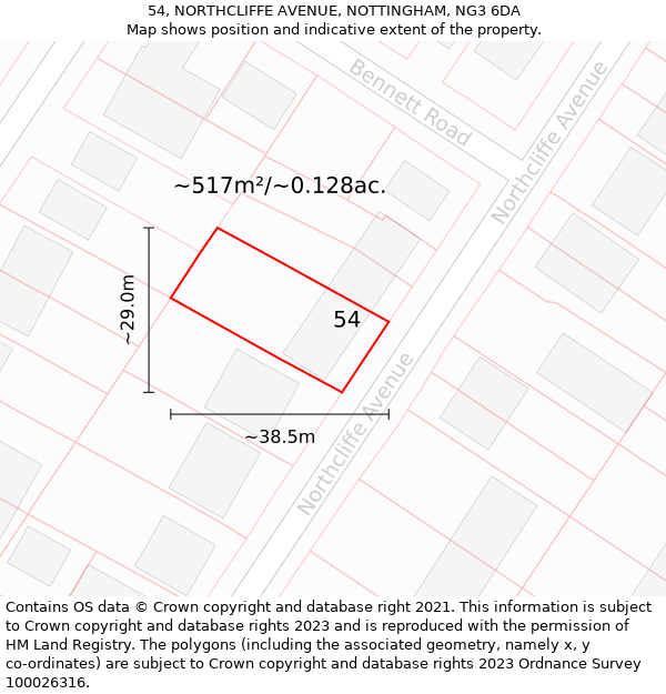 54, NORTHCLIFFE AVENUE, NOTTINGHAM, NG3 6DA: Plot and title map